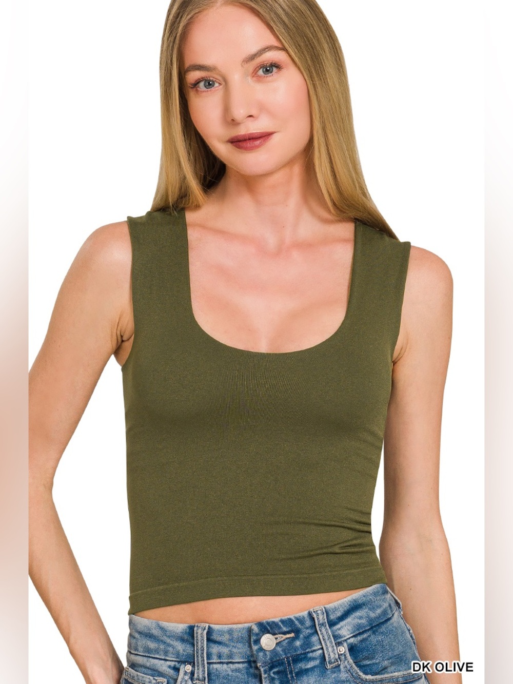 Zenana U-NECK SEAMLESS CROPPED TANK TOP WITH BUILT IN BRA
